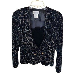 Scott McClintock Womens Velvet Blazer Jacket Top Size 10 Black Gold Evening Vtg